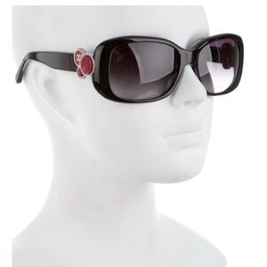 CHANEL Bouton Collection Black Sunglasses Red Silver w/ Box + Case 5191 501/3C